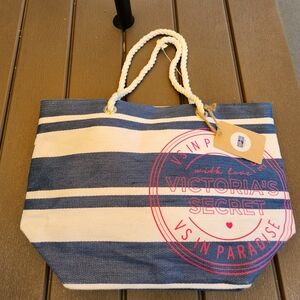 Victoria's Secret Navy, White & Pink Striped Rope Tote